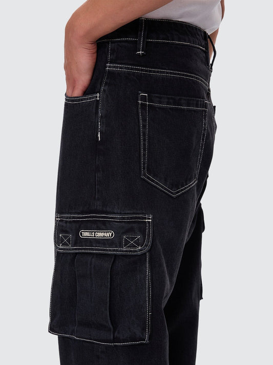 Big Slacker Baggy Denim Cargo Jean - Aged Black