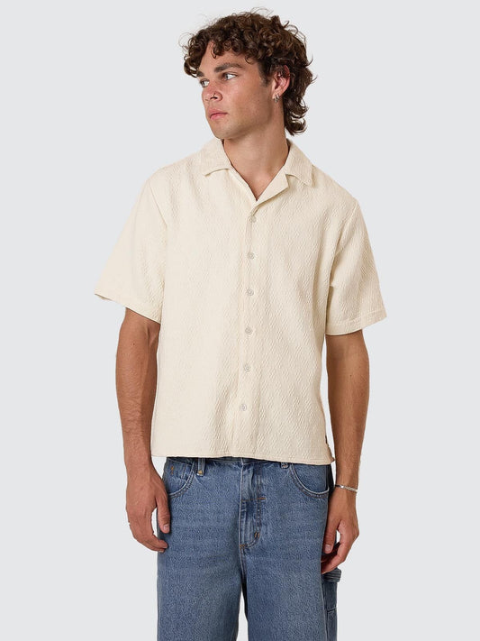 Vanished Cropped Short Bowling Shirt - Heritage White