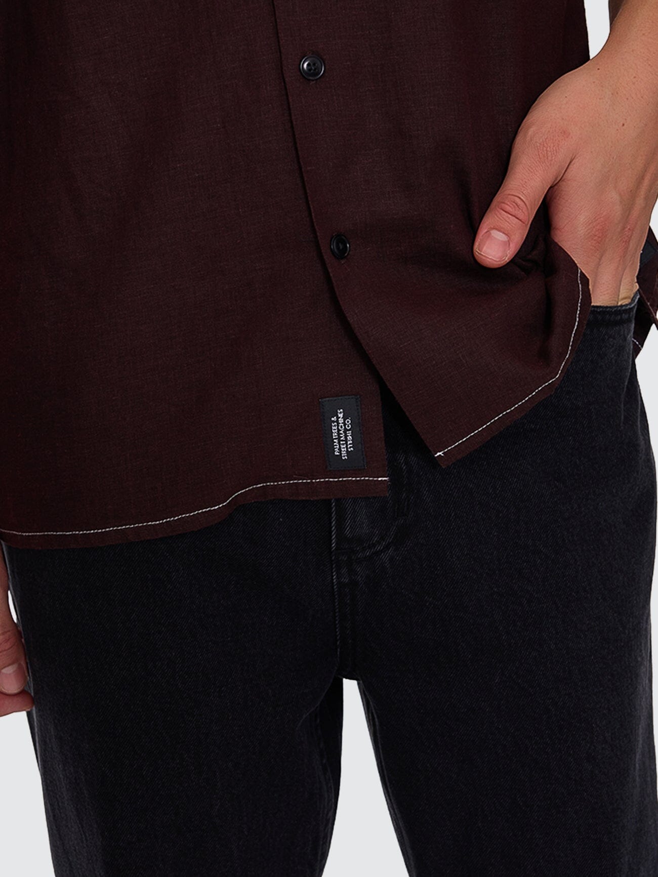 Hemp Minimal Thrills Contrast Stitch Bowling Shirt - Java