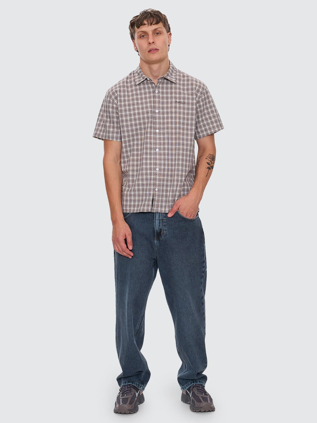 Adorned Check Cropped Short Sleeve Shirt - Java