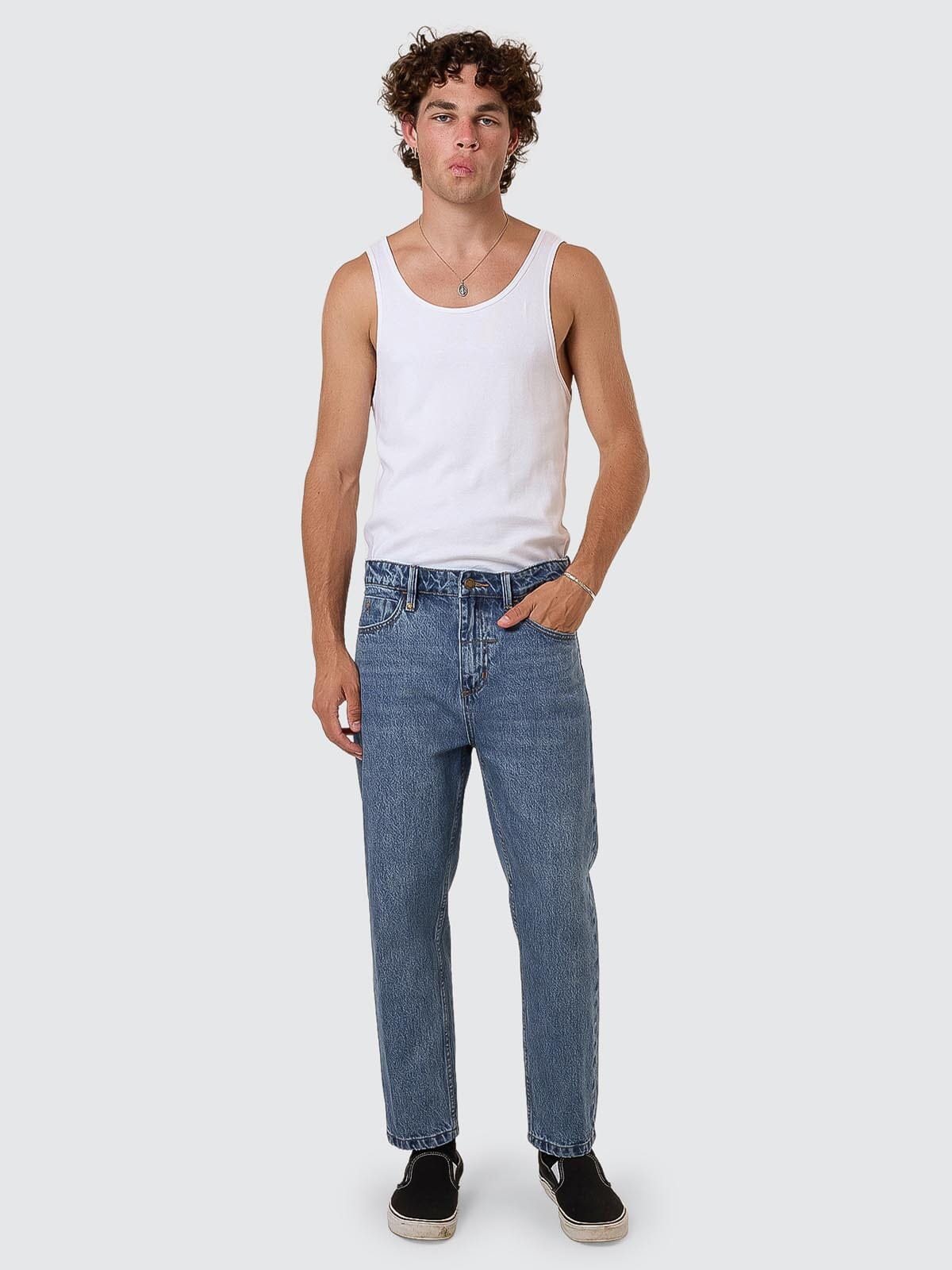 Chopped Straight Cropped Denim Jean - Stoned Blues