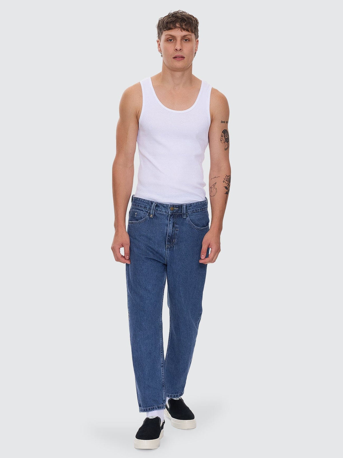 Chopped Straight Cropped Denim Jean - Vintage Rinse Blue