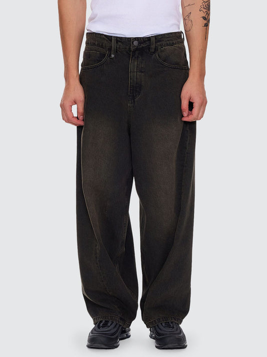 Barrel Leg Balloon Baggy Denim Jean - Dirty Olive Black