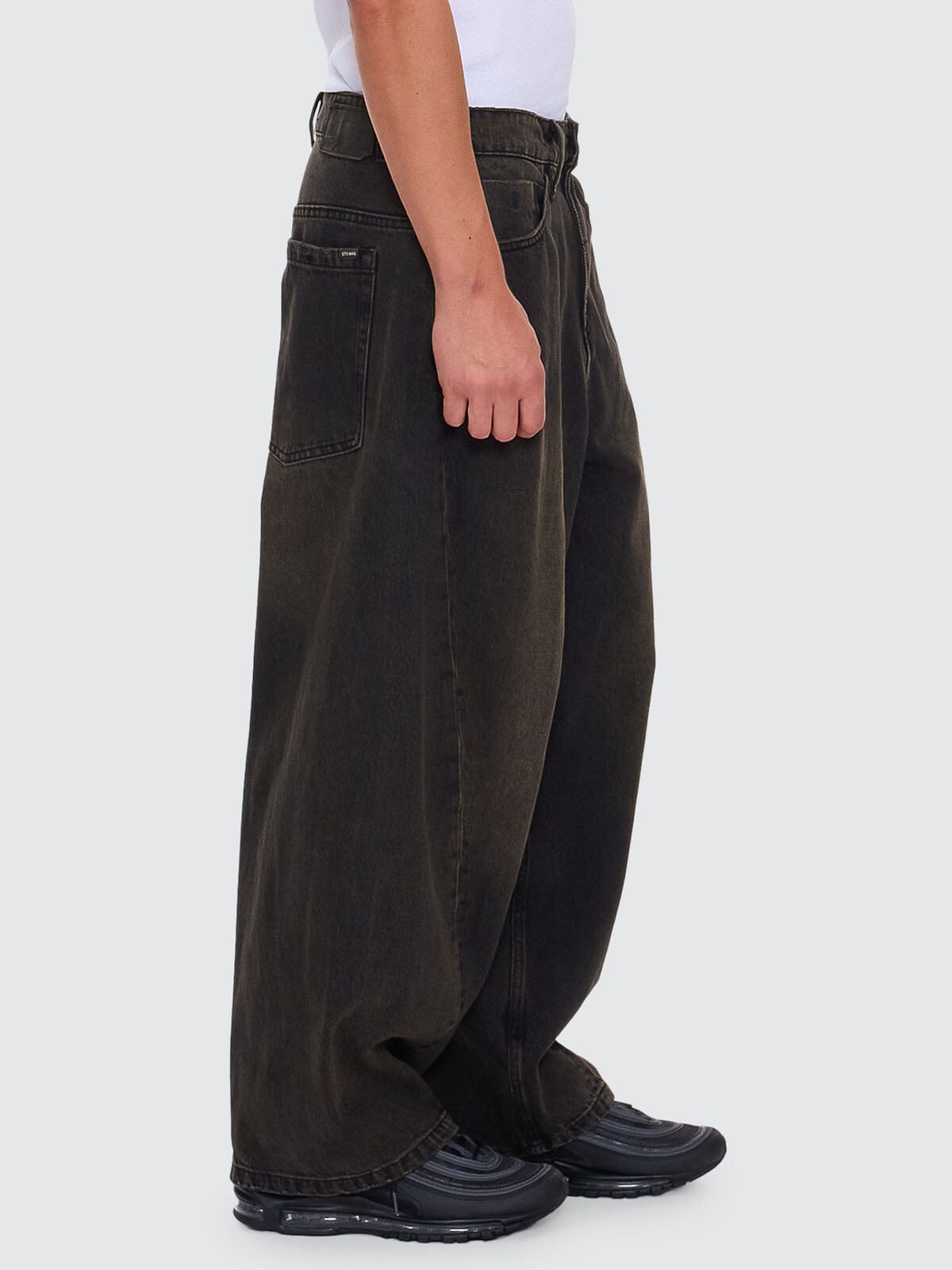 Barrel Leg Balloon Baggy Denim Jean - Dirty Olive Black