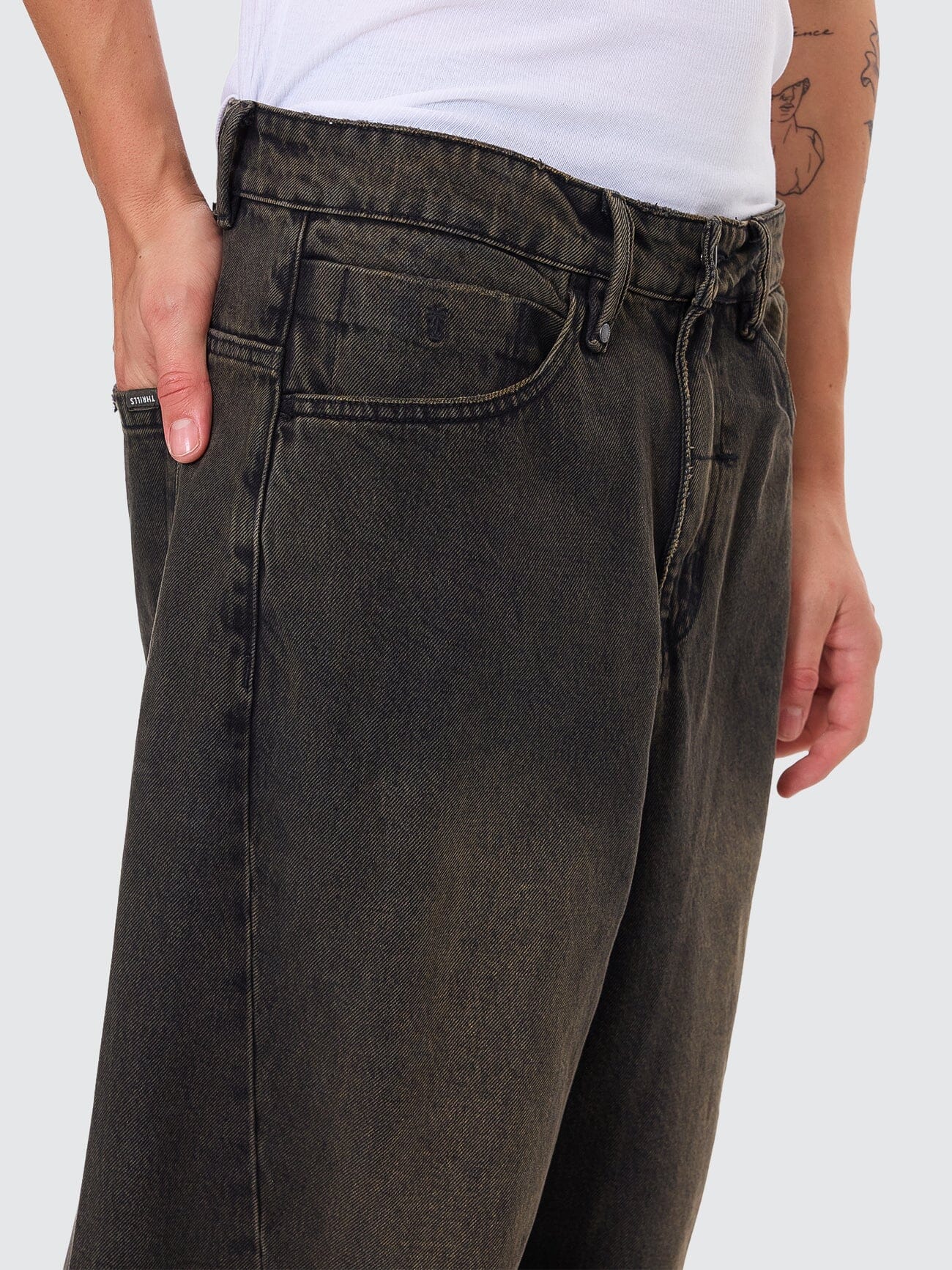 Barrel Leg Balloon Baggy Denim Jean - Dirty Olive Black