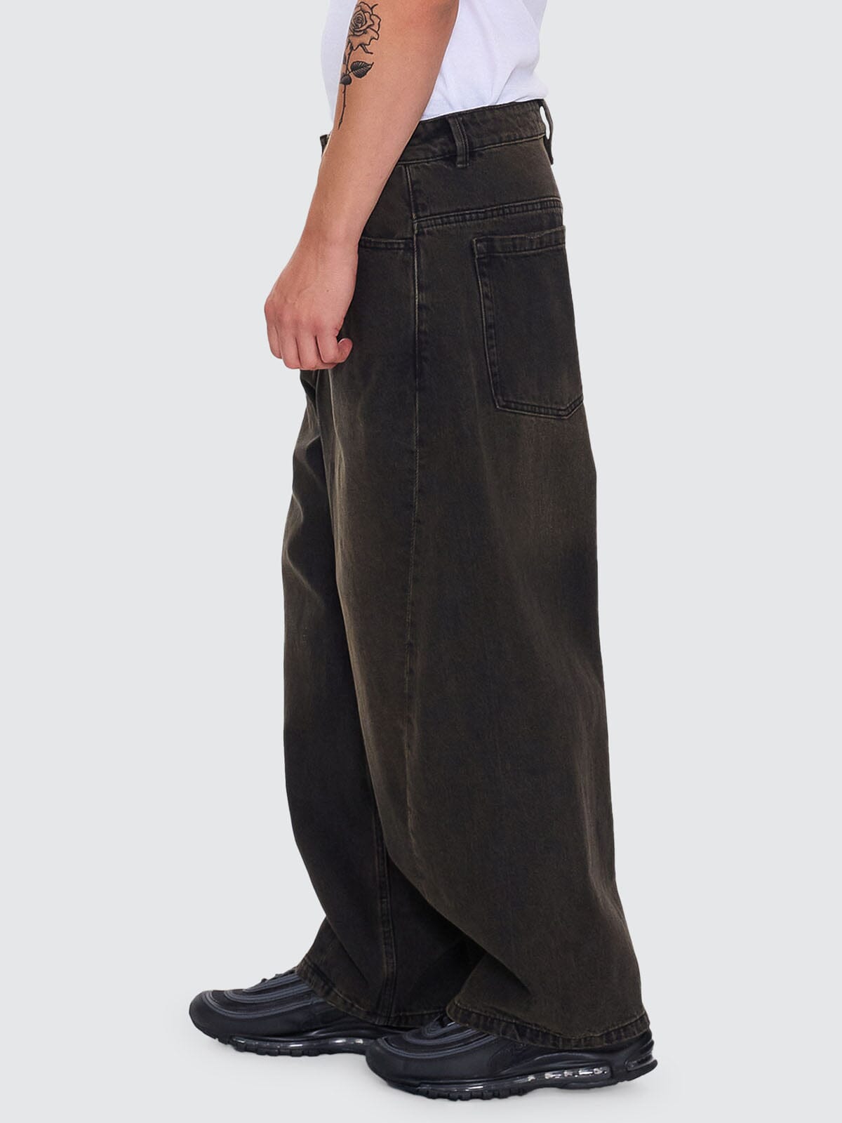 Barrel Leg Balloon Baggy Denim Jean - Dirty Olive Black