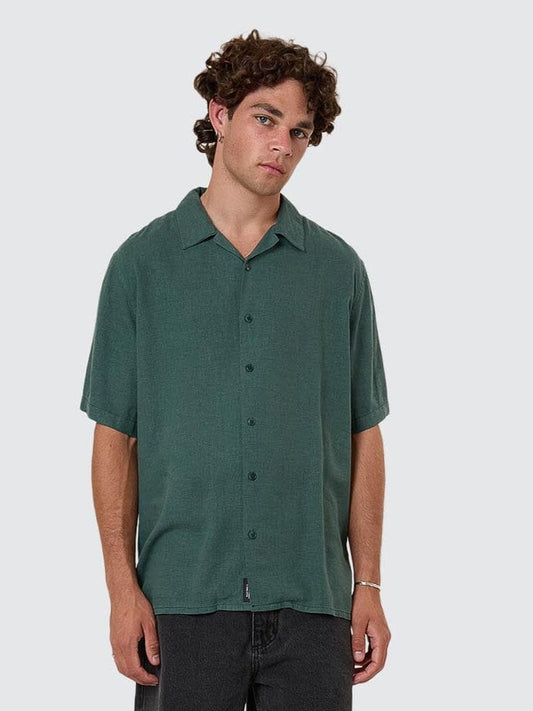 Hemp Minimal Thrills Contrast Stitch Bowling Shirt - Sea Pine