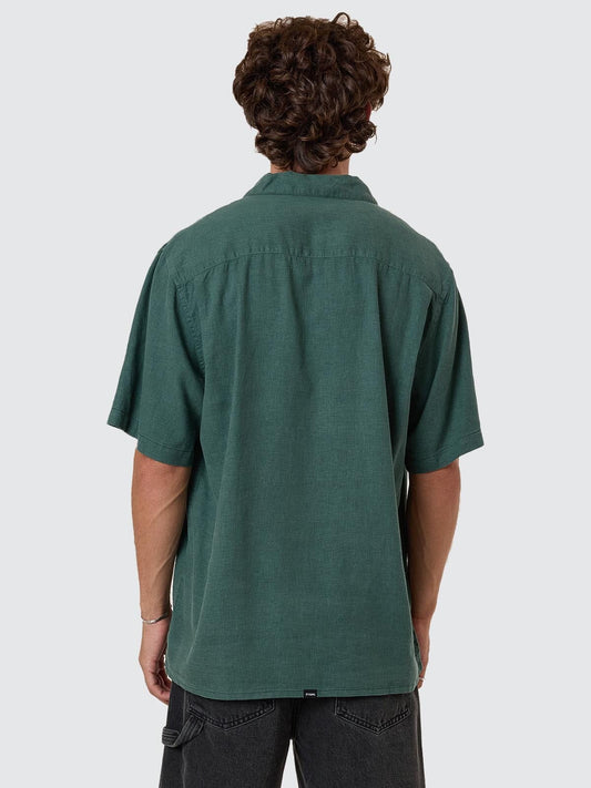 Hemp Minimal Thrills Contrast Stitch Bowling Shirt - Sea Pine