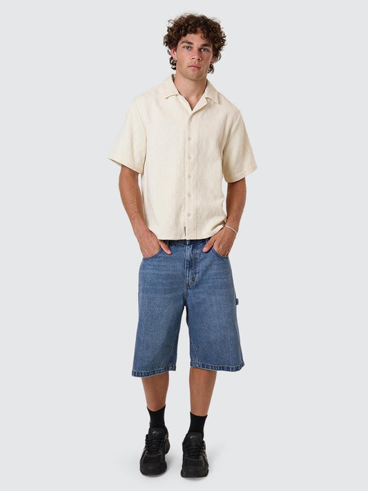 Vanished Cropped Short Bowling Shirt - Heritage White