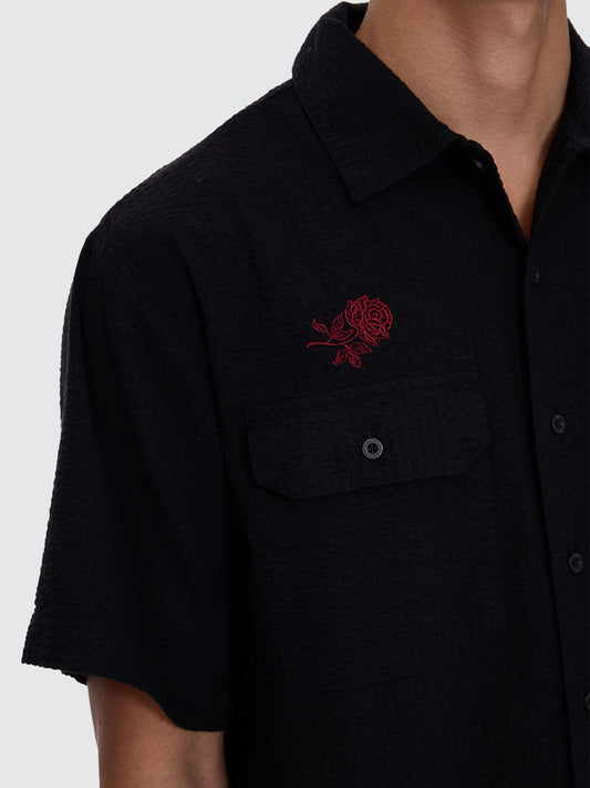 Appreciation Short Sleeve Cropped Work Shirt - Black