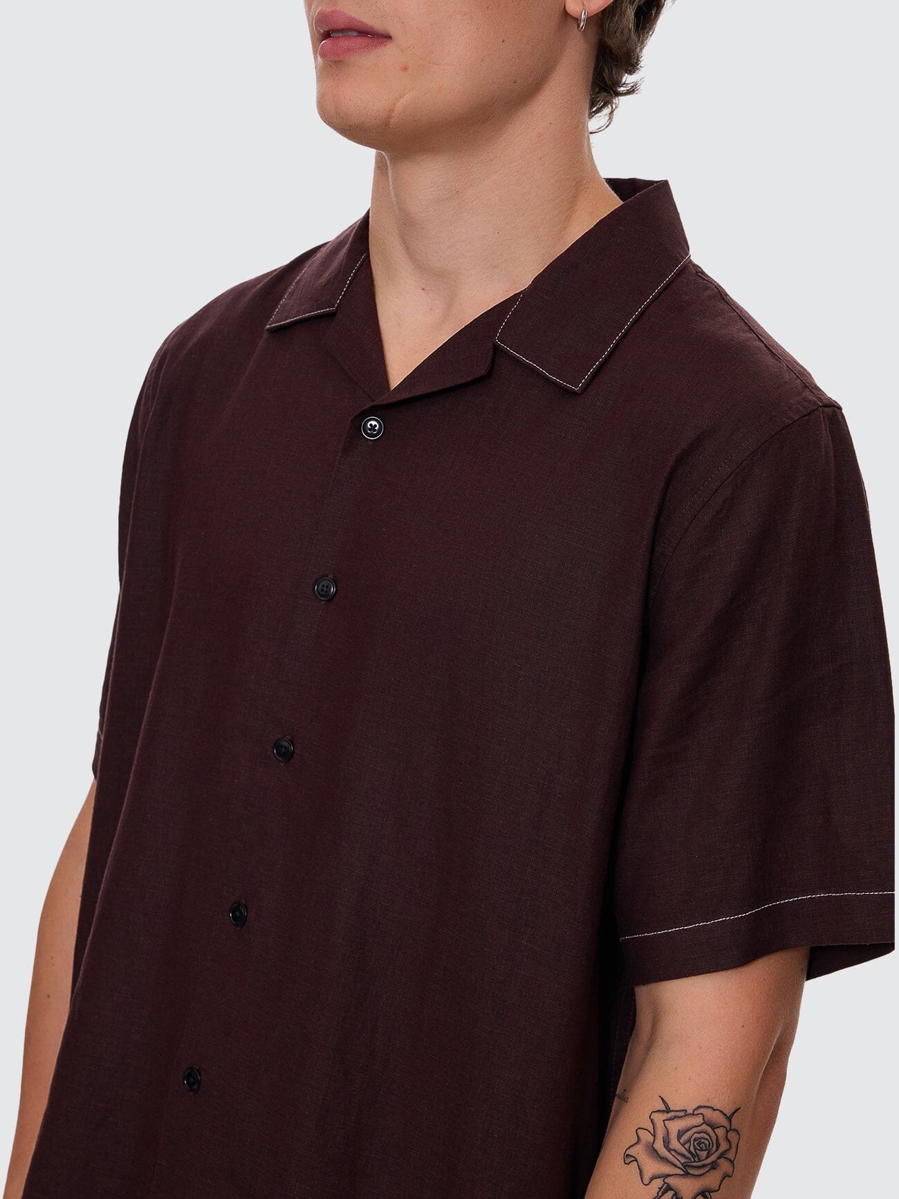 Hemp Minimal Thrills Contrast Stitch Bowling Shirt - Java