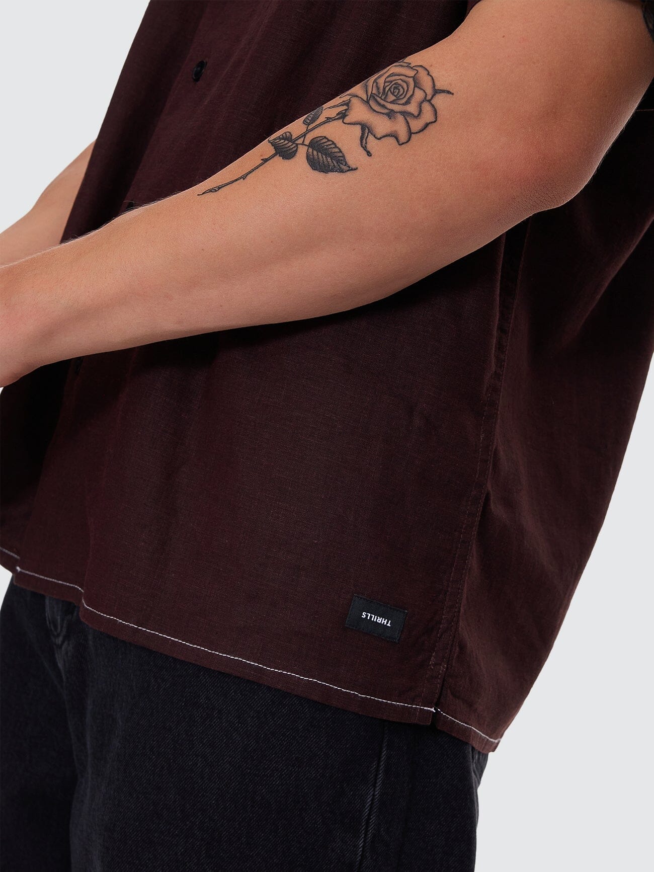 Hemp Minimal Thrills Contrast Stitch Bowling Shirt - Java