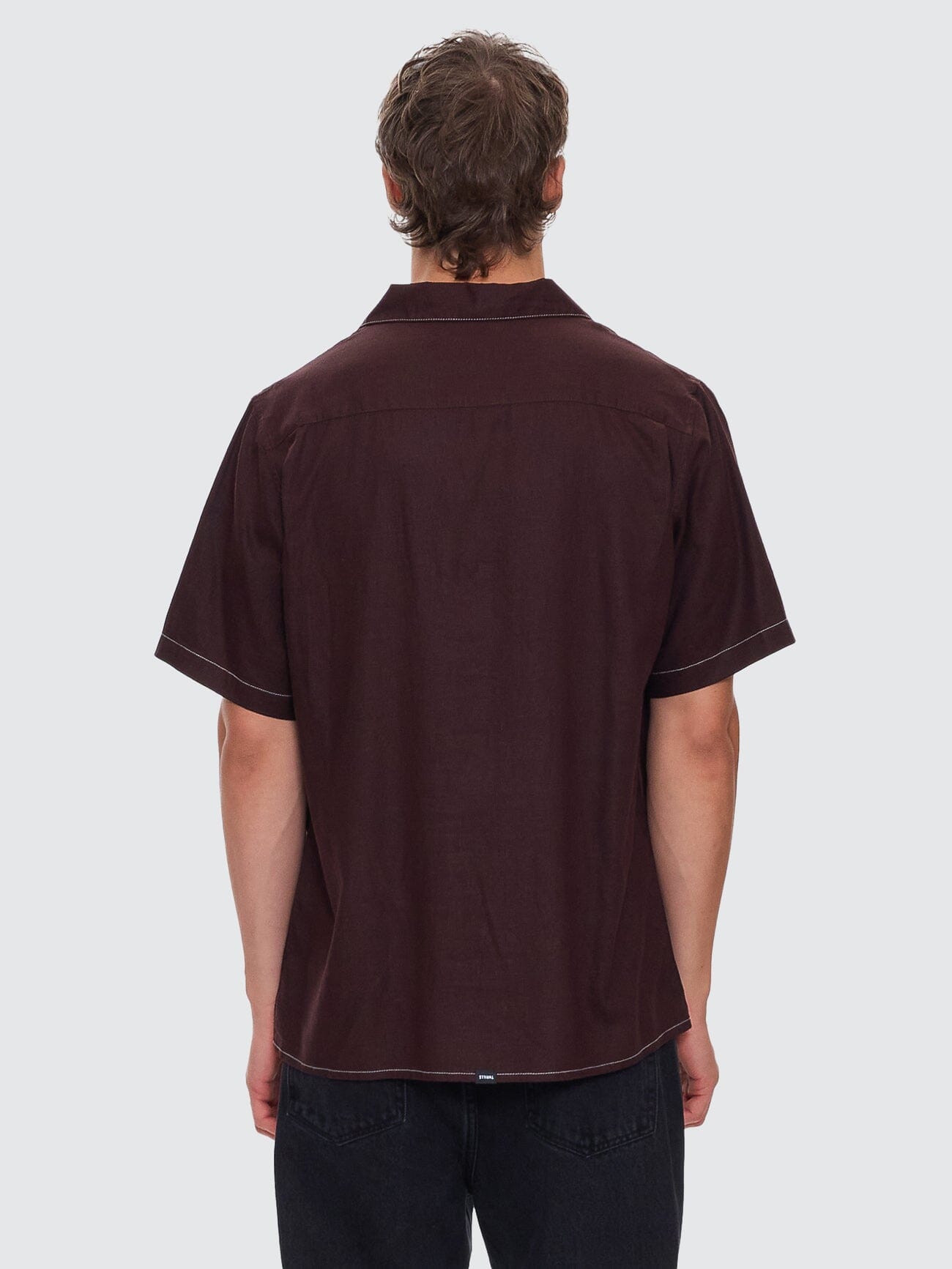 Hemp Minimal Thrills Contrast Stitch Bowling Shirt - Java