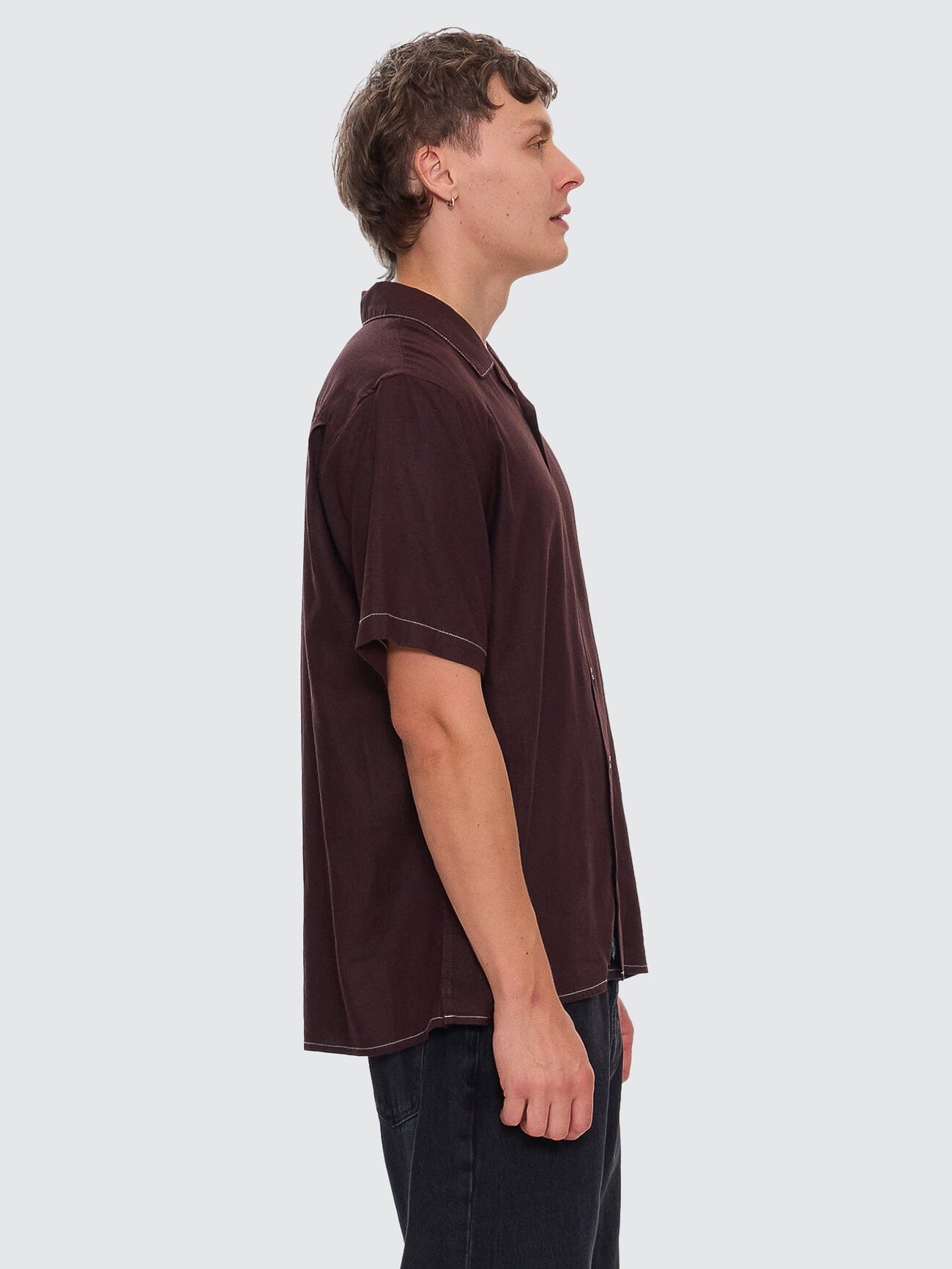 Hemp Minimal Thrills Contrast Stitch Bowling Shirt - Java
