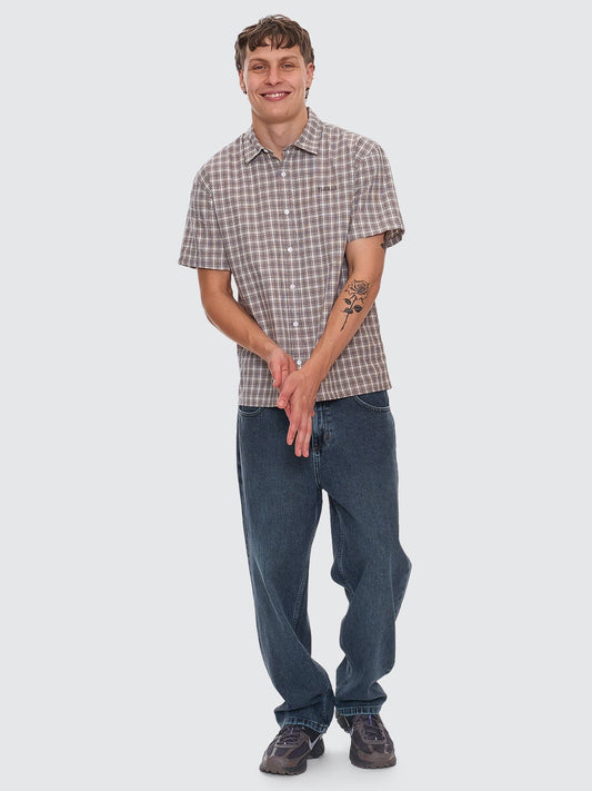 Adorned Check Cropped Short Sleeve Shirt - Java