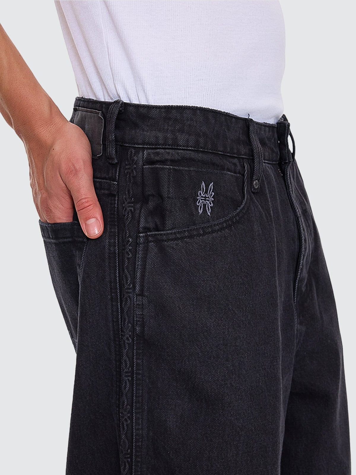 Lighten Up Big Slacker Baggy Cropped Denim Jean - Aged Black