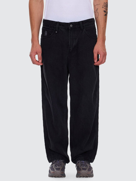 Lighten Up Big Slacker Baggy Cropped Denim Jean - Aged Black