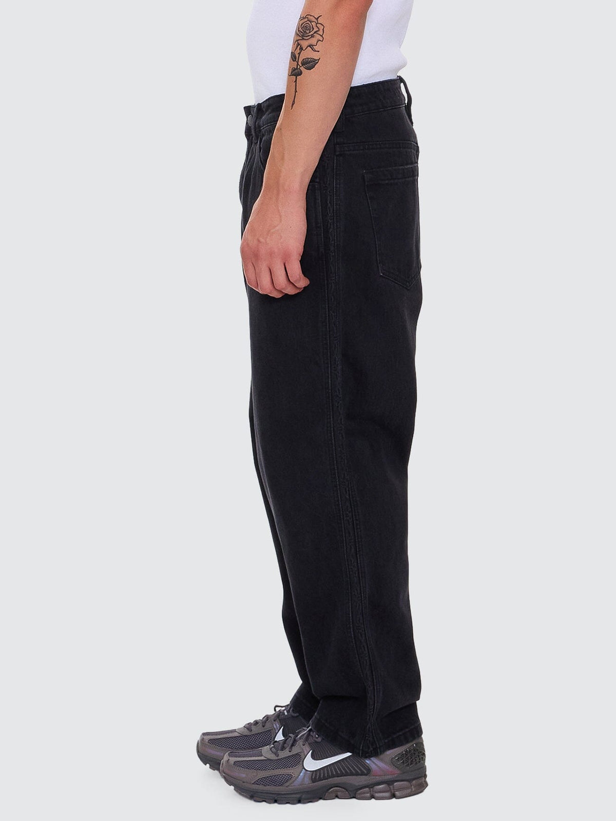 Lighten Up Big Slacker Baggy Cropped Denim Jean - Aged Black