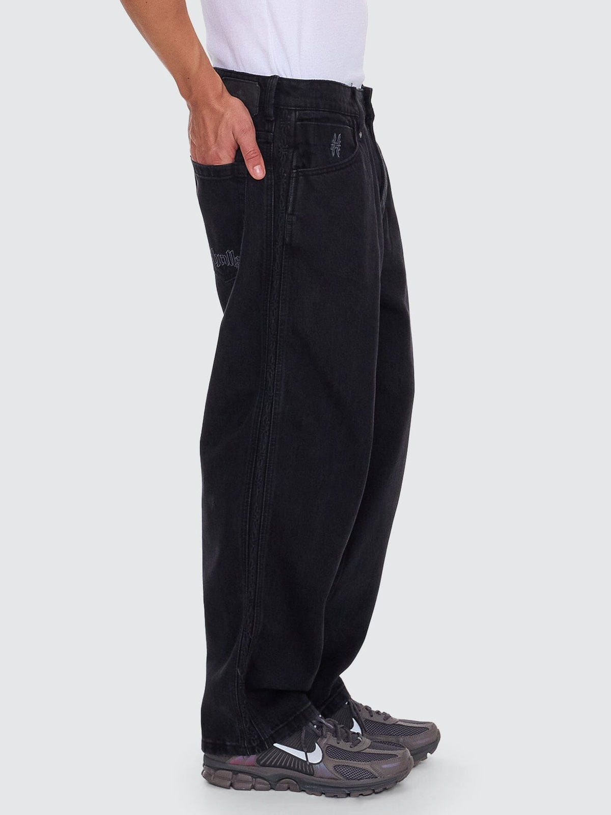 Lighten Up Big Slacker Baggy Cropped Denim Jean - Aged Black